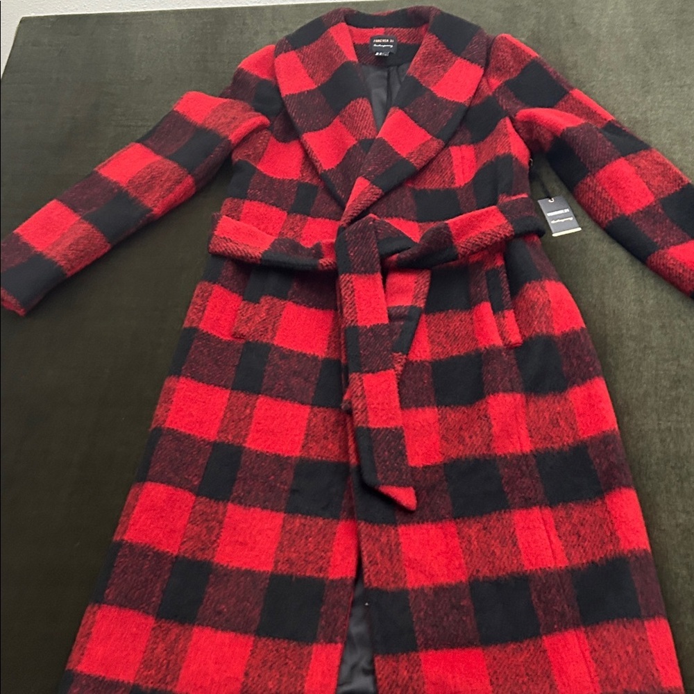 Forever 21 Red and Black Plaid Coat
